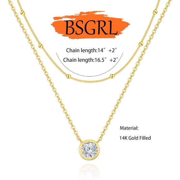 Women's Gold Necklace-14k Gold Plated Solitaire Cubic Zirconia Necklace - Picture 5 of 7